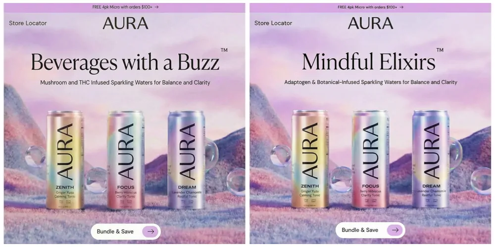 Side-by-side website hero example showing a higher-risk headline versus a lower-risk rewrite